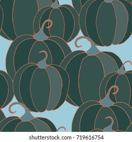 Halloween Background with Pumpkins of Strange Colors. Seamless Autumn Pattern. Unconventionally Colored Texture for Textile, Decoration, Wrapping Paper