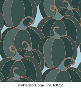 Halloween Background with Pumpkins of Strange Colors. Seamless Autumn Pattern. Unconventionally Colored Texture for Textile, Decoration, Wrapping Paper