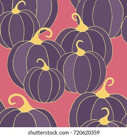 Halloween Background with Pumpkins of Strange Colors. Seamless Autumn Pattern. Unconventionally Colored Texture for Textile, Decoration, Wrapping Paper