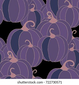 Halloween Background with Pumpkins of Strange Colors. Seamless Autumn Pattern. Unconventionally Colored Texture for Textile, Decoration, Wrapping Paper
