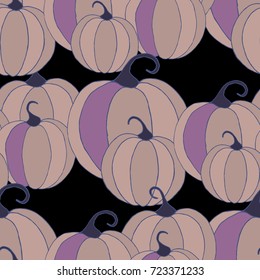 Halloween Background with Pumpkins of Strange Colors. Seamless Autumn Pattern. Unconventionally Colored Texture for Textile, Decoration, Wrapping Paper