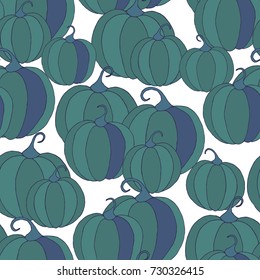 Halloween Background with Pumpkins of Strange Colors. Seamless Autumn Pattern. Unconventionally Colored Texture for Textile, Decoration, Wrapping Paper