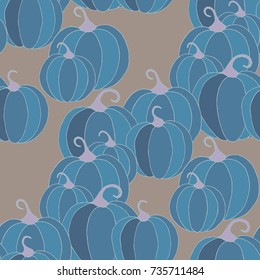 Halloween Background with Pumpkins of Strange Colors. Seamless Autumn Pattern. Unconventionally Colored Texture for Textile, Decoration, Wrapping Paper