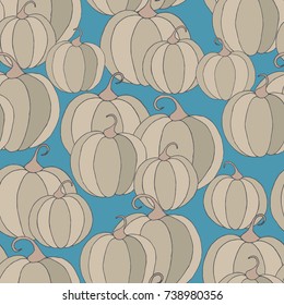 Halloween Background with Pumpkins of Strange Colors. Seamless Autumn Pattern. Unconventionally Colored Texture for Textile, Decoration, Wrapping Paper