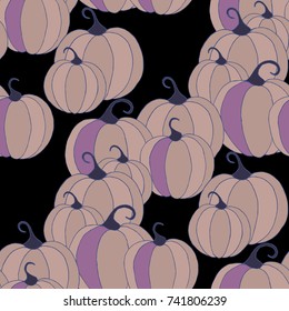 Halloween Background with Pumpkins of Strange Colors. Seamless Autumn Pattern. Unconventionally Colored Texture for Textile, Decoration, Wrapping Paper