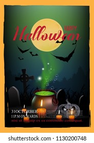 Halloween background with pumpkins under the moonlight in the darkness.vector illustration.