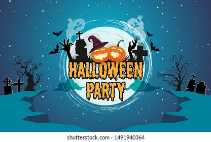 halloween background. pumpkins  under the moonlight. Spooky Forest At Night 