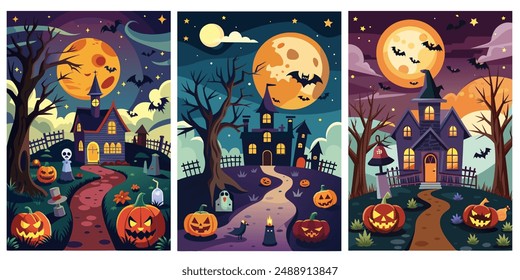 halloween background with pumpkins Vector illustration