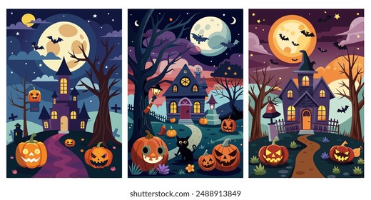 halloween background with pumpkins Vector illustration