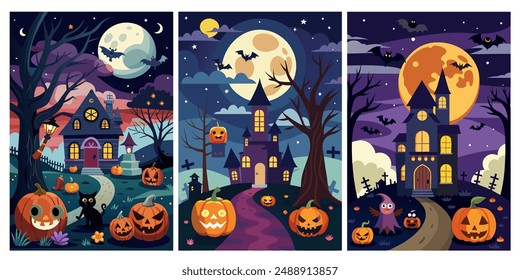 halloween background with pumpkins Vector illustration