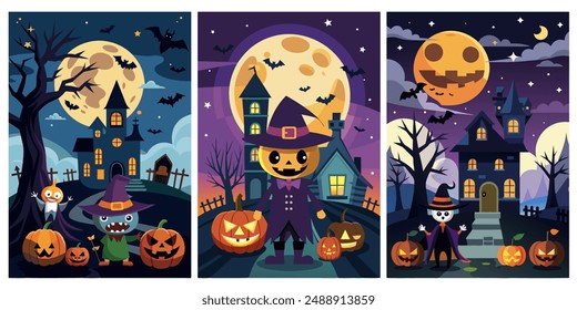 halloween background with pumpkins Vector illustration