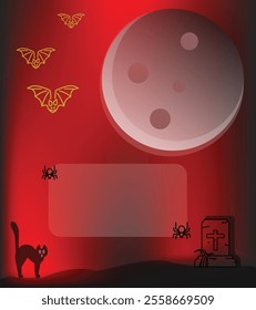 halloween background with red color engineering, combination of black cat icon, bat. ideal background for celebration, sale etc.