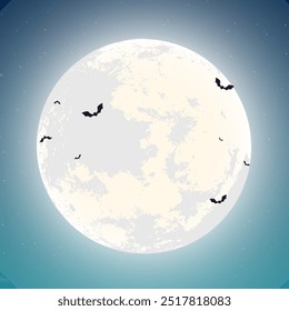 Halloween Background With Rounded Full Moon Surrounded by Several Flying Bats