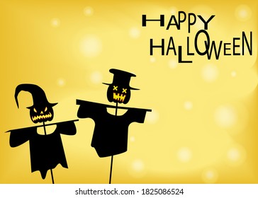 Halloween background with a scarecrow and a pumpkin on a bright light background with text. For postcards, banners, cards.
The EPS file is available.