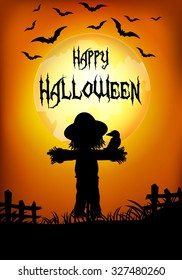 Halloween background with scarecrow silhouette