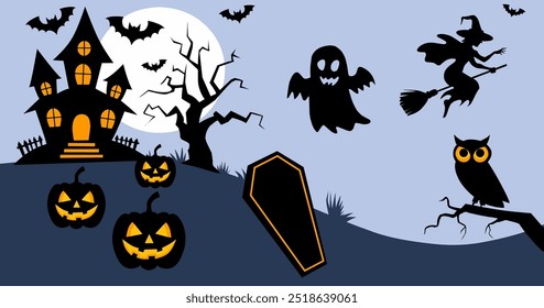  Halloween background with scary elements,dark colors