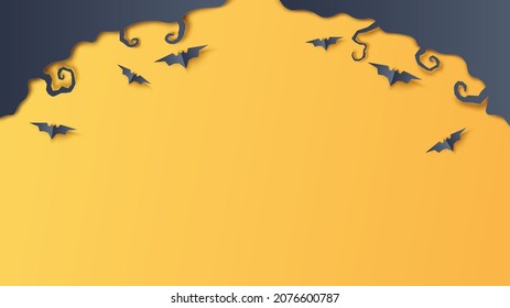 Fondo de Halloween, fondo asustado con murciélago volador. corte de papel y estilo artesanal. vector, ilustración.