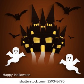 Halloween background with scary ghosts. Festive poster or postcard
