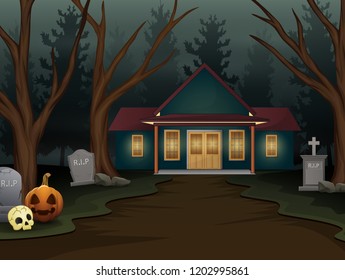 Halloween background with scary house in the night