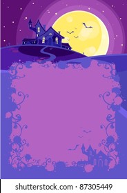 Halloween background with a scary house on a hill