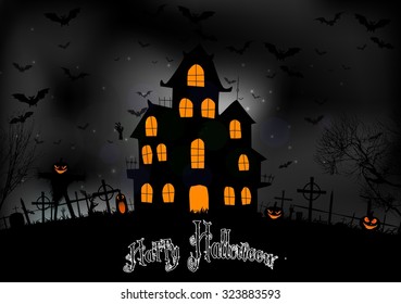 Halloween background with scary house. Vector