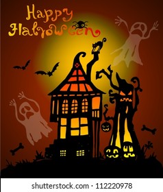 Halloween background with scary house,vector illustration