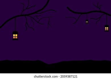 Halloween background, Scary background, Lantern hanging on a branch. Vector illustration.