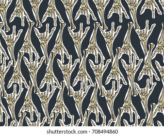 Halloween background. Scary monsters, bones, skulls and zombie.  Cute seamless pattern. Hand drawn illustration. 