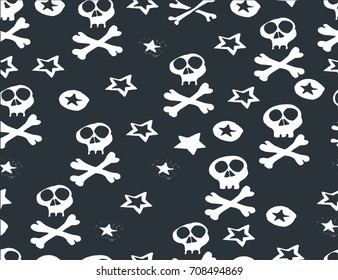 Halloween background. Scary monsters, bones, skulls and zombie.  Cute seamless pattern. Hand drawn illustration. 