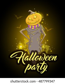 Halloween background with scary pumpkin. Design for Halloween party.