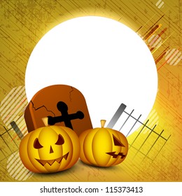 Halloween background with scary pumpkin and grave stone .EPS 10.
