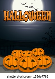 Halloween background with scary pumpkins 