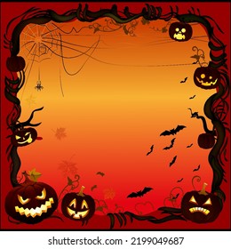 Halloween Background with Scary Pumpkins
