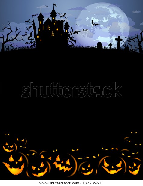 Halloween Background Scary Pumpkins Dracula Castle Stock Vector Royalty Free