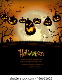 Halloween-Hintergrund mit gruseligen Kürbis und Vollmond