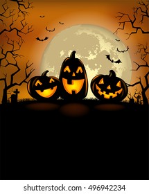 Halloween-Hintergrund mit gruseligen Kürbis und Vollmond