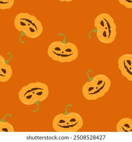 Halloween background with scary pumpkins. Seamless pattern. Vector cartoon flat illustration