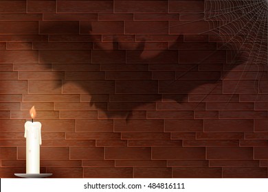 Halloween background with scary shadow of the bat on the brick wall. Vector illustration,