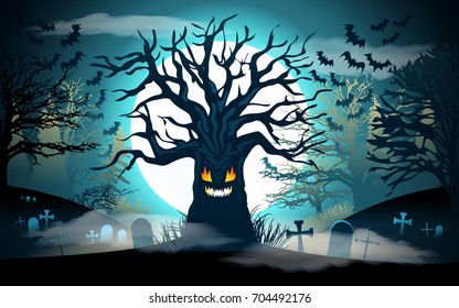 Halloween background. Scary tree. Vector illustration