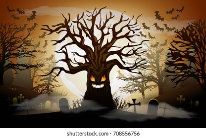 Halloween background. Scary tree. Vector illustration
