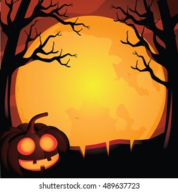 Halloween background with scary trees and jack o lantern. EPS 10 vector
