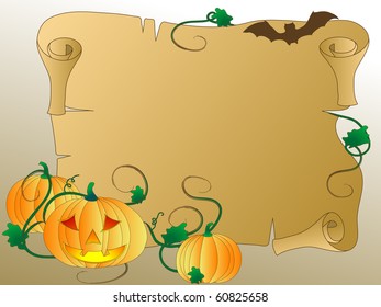 Halloween background with scroll and pumpkins