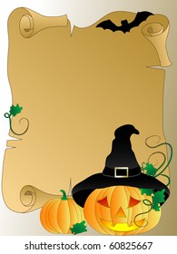 Halloween background with scroll and pumpkins