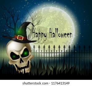 Halloween background of scull on the full moon