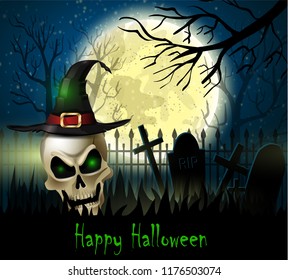 Halloween background of scull on the full moon