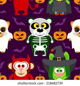 Halloween background  seamless with animal in Halloween costume ,vector