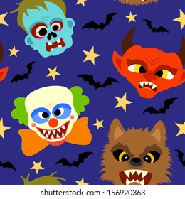  Halloween background seamless with cartoon holiday monster 