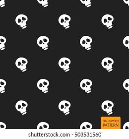 Halloween background seamless pattern, cartoon vector illustration. White skull mask face  of Halloween.