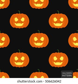 Halloween background seamless pattern, cartoon vector illustration. Pumpkin Jack O Lantern.
