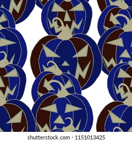 Halloween Background. Seamless Pattern with Carved Pumpkins. Jack o Lantern Seamless Texture. Scaring Faces on Pumpkins.